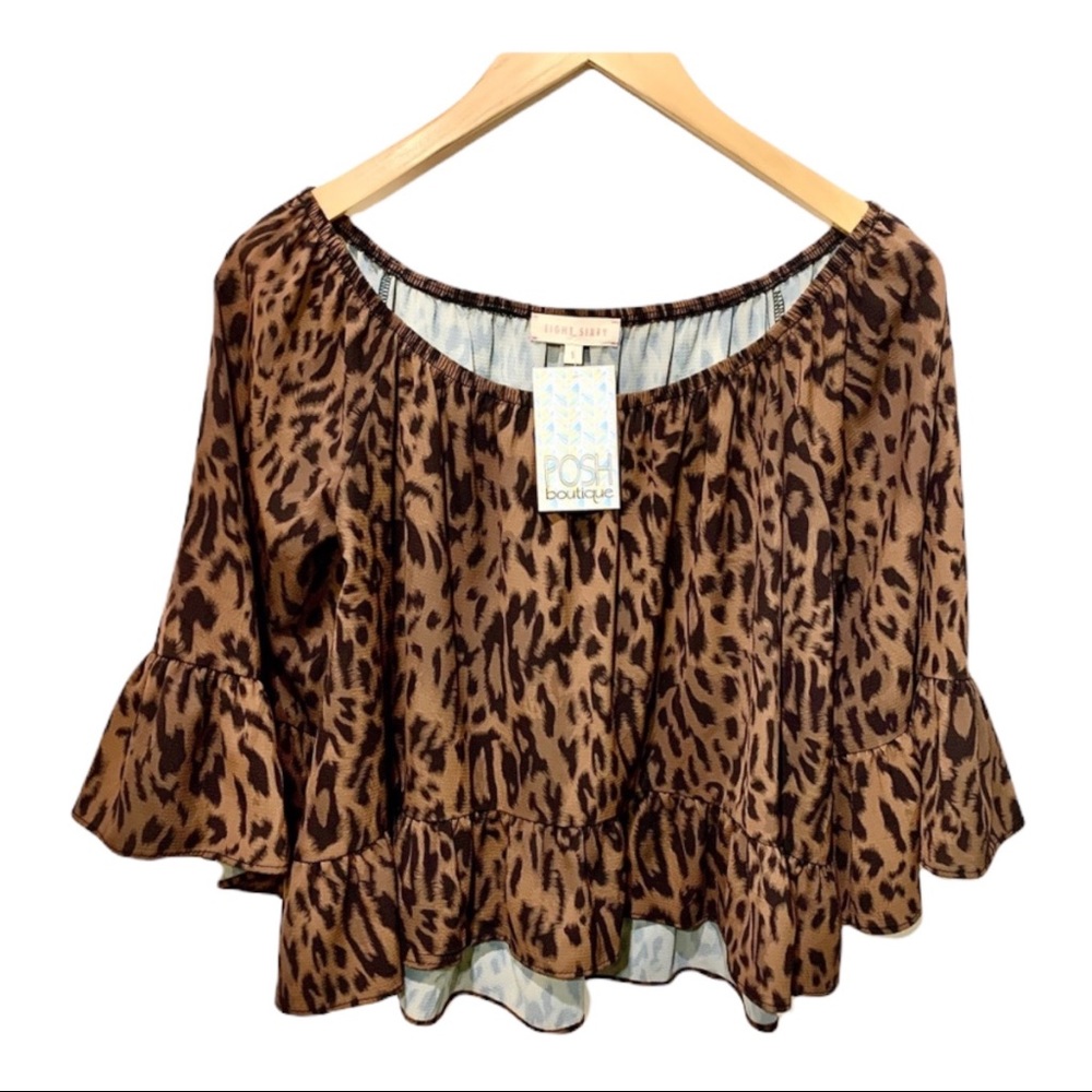 POSH BOUTIQUE BROWN  BLACK RUFFLED LEOPARD PRINT BLOUSE NEW WITH TAG